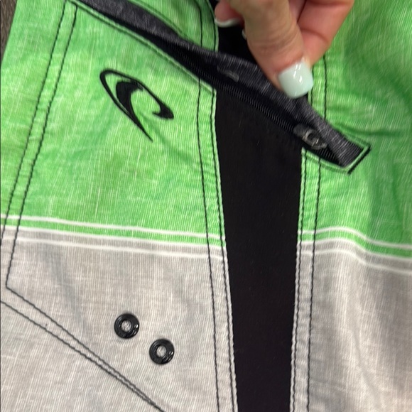 O’Neill Neon Green and Charcoal Color-Blocked Board Shorts size 34 - Picture 7 of 7